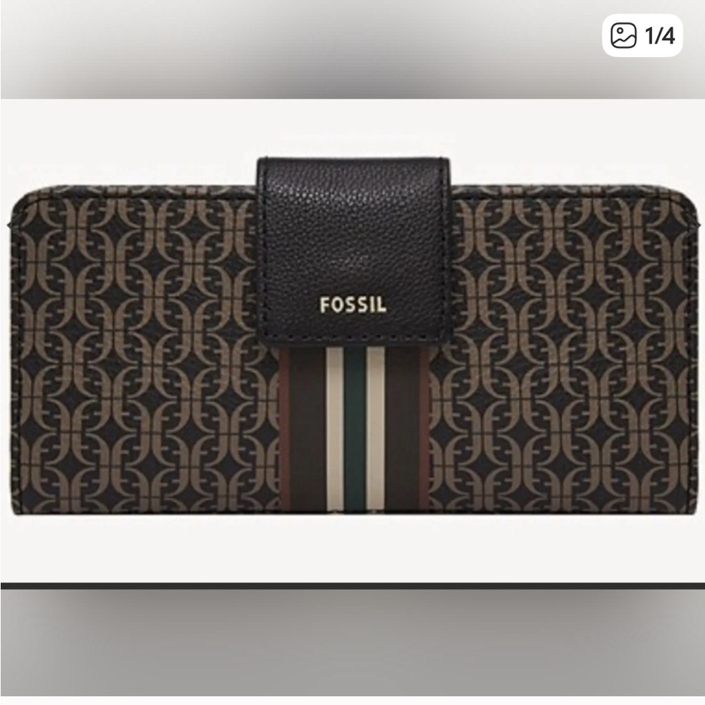FOSSIL Women's  Wallet Madison Tab Clutch Black Brown